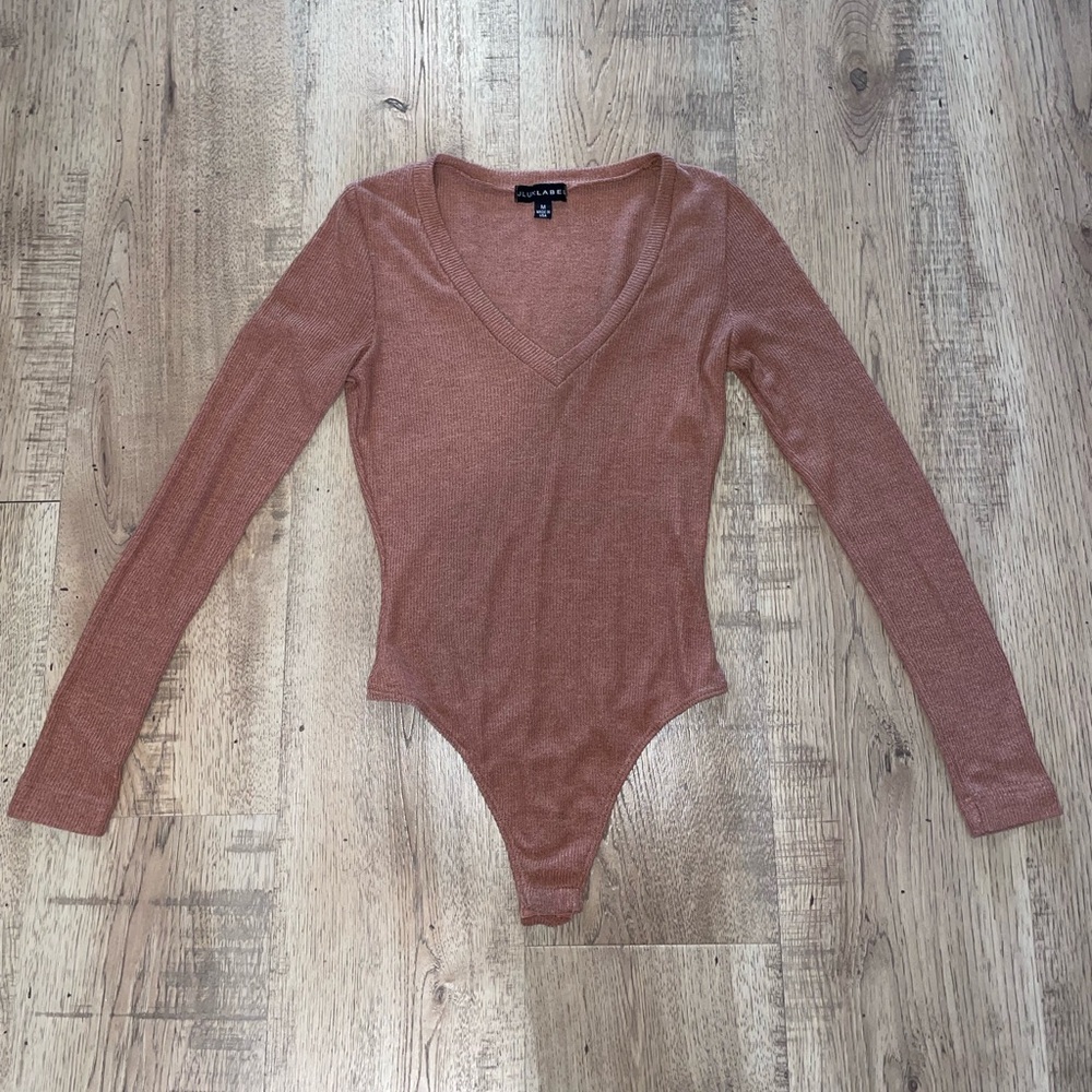 JLUXLABEL Copper Ribbed Long Sleeve Bodysuit